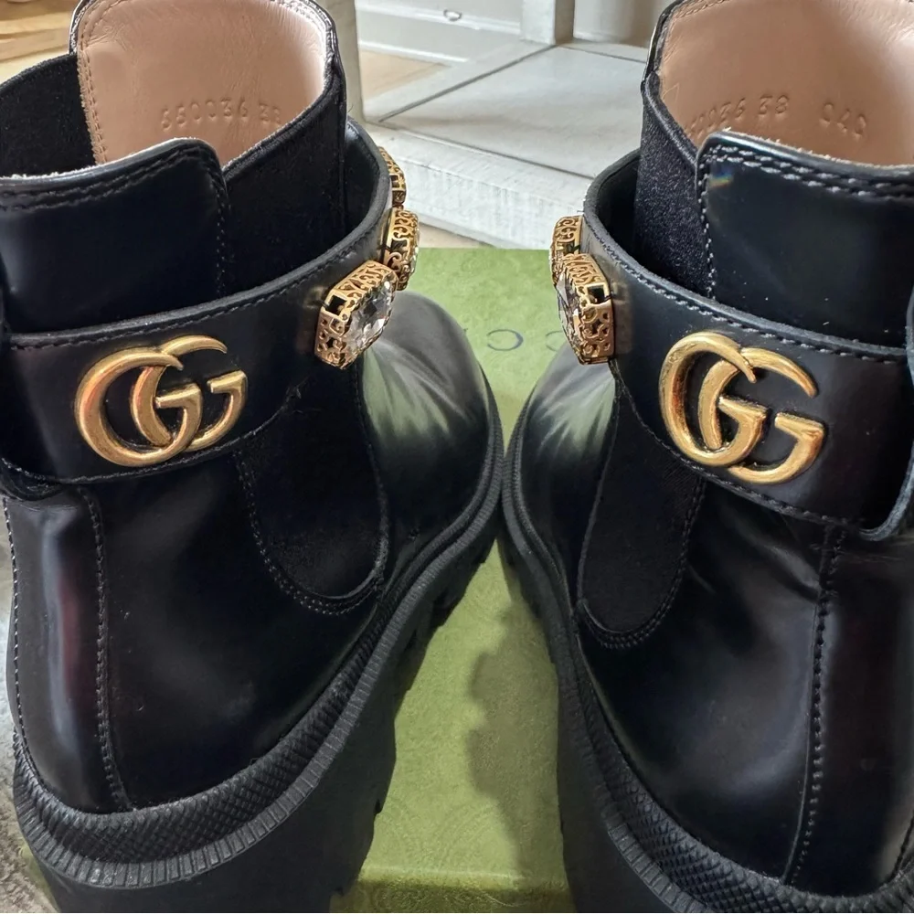 LIKE NEW Gucci Trip Embellished Block Heel Chelsea Boots, Size 38 - Picture 11 of 13